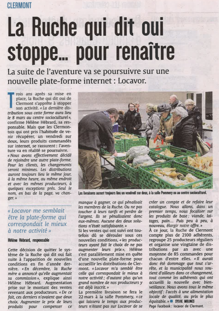 Le Courrier Picard - 22 février 2019 - La ruche qui dit oui stoppe... pour renaître